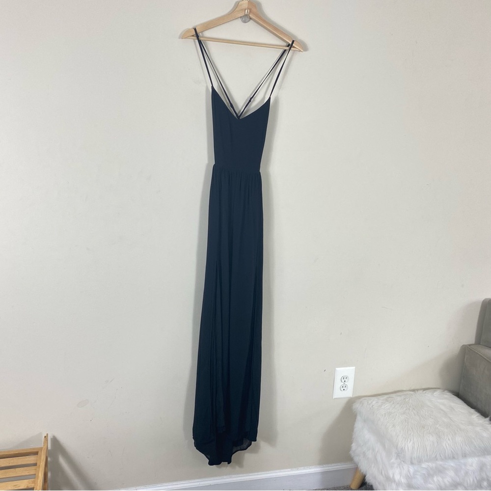 Blaque Label Black Double Slit V Neck Criss Cross Back Maxi Dress - M - Picture 10 of 13